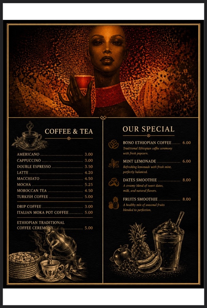 Gojo coffee and tea menu artwork